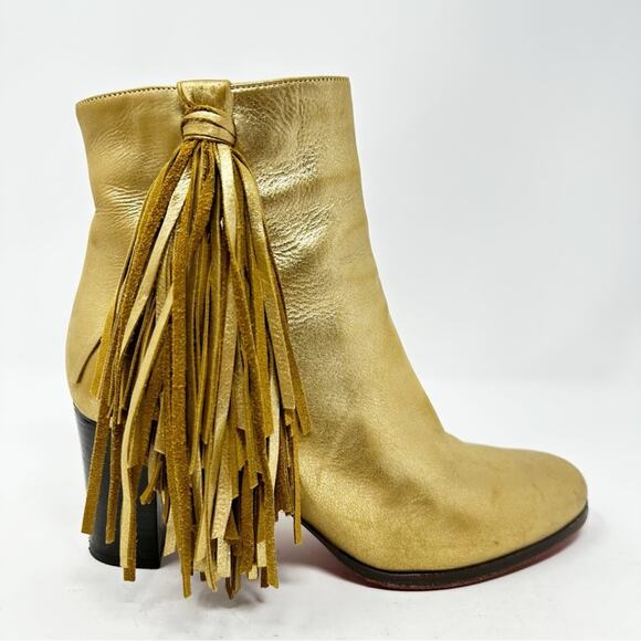 Christian Louboutin Jimmynetta Fringe Gold Leather Ankle Boots Size 36.5 - Picture 6 of 12